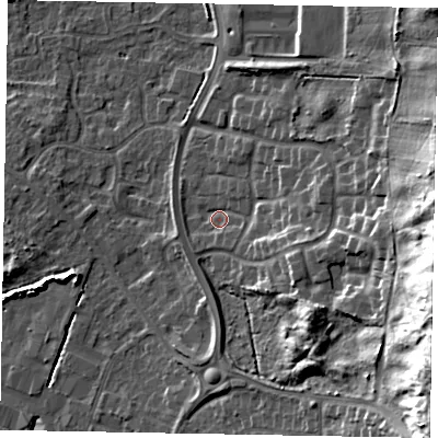 Shaded relief map of the ground around DN158EP, computed from Environment Agency LiDAR. The ground here sits at about 5 m above sea level and falls 27 m across the surrounding 800 m. Surface water reaching this point runs off ground lying to the south-east, 25.0 m higher.