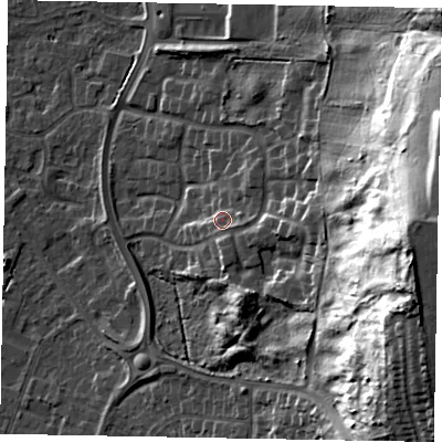Shaded relief map of the ground around DN158EQ, computed from Environment Agency LiDAR. The ground here sits at about 9 m above sea level and falls 41 m across the surrounding 800 m. Surface water reaching this point runs off ground lying to the east-south-east, 33.1 m higher.
