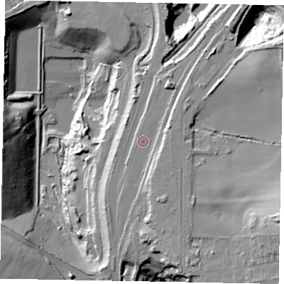 Shaded relief map of the ground around DN158FA, computed from Environment Agency LiDAR. The ground here sits at about 31 m above sea level and falls 56 m across the surrounding 800 m. The ground contributing surface water to this point lies to the north-north-east.
