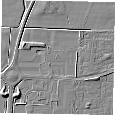 Shaded relief map of the ground around DN158GR, computed from Environment Agency LiDAR. The ground here sits at about 3 m above sea level and falls 11 m across the surrounding 800 m. Surface water reaching this point runs off ground lying to the east-south-east, 3.4 m higher.