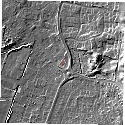 Shaded relief map of the ground around DN158LP, computed from Environment Agency LiDAR. The ground here sits at about 5 m above sea level and falls 18 m across the surrounding 800 m. Surface water reaching this point runs off ground lying to the east-south-east, 2.7 m higher.