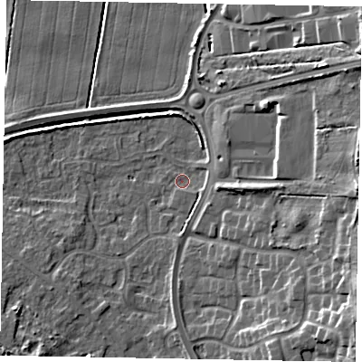 Shaded relief map of the ground around DN158PN, computed from Environment Agency LiDAR. The ground here sits at about 3 m above sea level and falls 15 m across the surrounding 800 m. Surface water reaching this point runs off ground lying to the south-east, 12.4 m higher.