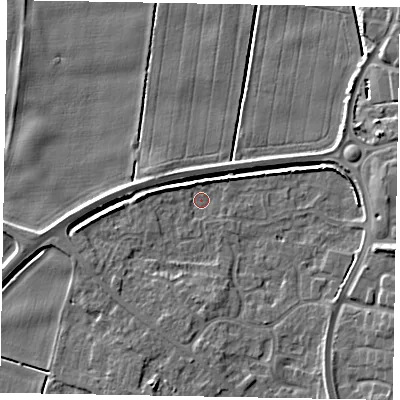 Shaded relief map of the ground around DN158PS, computed from Environment Agency LiDAR. The ground here sits at about 2 m above sea level and falls 8 m across the surrounding 800 m. Surface water reaching this point runs off ground lying to the east-south-east, 6.8 m higher.