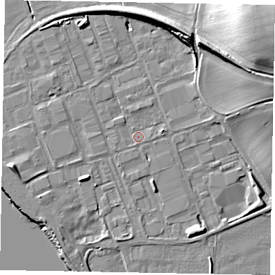Shaded relief map of the ground around DN158SE, computed from Environment Agency LiDAR. The ground here sits at about 4 m above sea level and falls 30 m across the surrounding 800 m. Surface water reaching this point runs off ground lying to the north-east, 29.8 m higher.