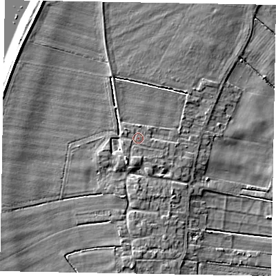 Shaded relief map of the ground around DN158SS, computed from Environment Agency LiDAR. The ground here sits at about 4 m above sea level and falls 7 m across the surrounding 800 m. Surface water reaching this point runs off ground lying to the south-south-west, 1.0 m higher.