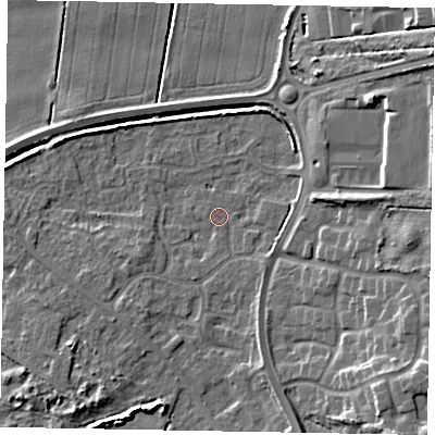 Shaded relief map of the ground around DN158TB, computed from Environment Agency LiDAR. The ground here sits at about 3 m above sea level and falls 12 m across the surrounding 800 m. Surface water reaching this point runs off ground lying to the south-south-east, 4.4 m higher.