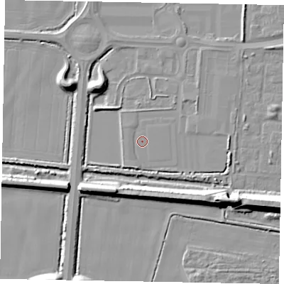 Shaded relief map of the ground around DN158TD, computed from Environment Agency LiDAR. The ground here sits at about 3 m above sea level and falls 15 m across the surrounding 800 m. Surface water reaching this point runs off ground lying to the north-east, 1.0 m higher.