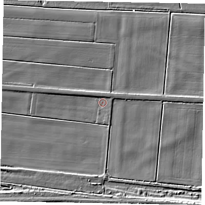 Shaded relief map of the ground around DN158TF, computed from Environment Agency LiDAR. The ground here sits at about 1 m above sea level and falls 9 m across the surrounding 800 m. Surface water reaching this point runs off ground lying to the north, 1.8 m higher.