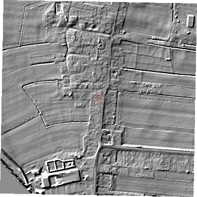 Shaded relief map of the ground around DN158TH, computed from Environment Agency LiDAR. The ground here sits at about 3 m above sea level and falls 12 m across the surrounding 800 m. The ground contributing surface water to this point lies to the north-west.