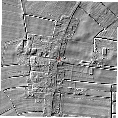 Shaded relief map of the ground around DN158TR, computed from Environment Agency LiDAR. The ground here sits at about 3 m above sea level and falls 6 m across the surrounding 800 m. Surface water reaching this point runs off ground lying to the west-south-west, 2.5 m higher.