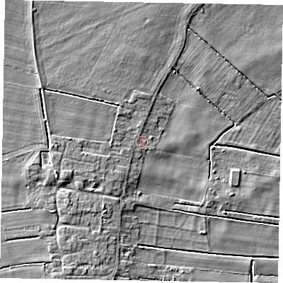 Shaded relief map of the ground around DN158TS, computed from Environment Agency LiDAR. The ground here sits at about 3 m above sea level and falls 6 m across the surrounding 800 m. Surface water reaching this point runs off ground lying to the west-south-west, 2.0 m higher.