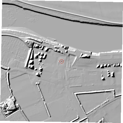 Shaded relief map of the ground around DN158UA, computed from Environment Agency LiDAR. The ground here sits at about 4 m above sea level and falls 16 m across the surrounding 800 m. Surface water reaching this point runs off ground lying to the north-west, 8.0 m higher.