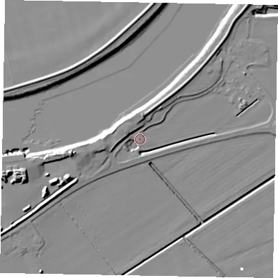 Shaded relief map of the ground around DN158UD, computed from Environment Agency LiDAR. The ground here sits at about 3 m above sea level and falls 13 m across the surrounding 800 m. Surface water reaching this point runs off ground lying to the north, 7.1 m higher.