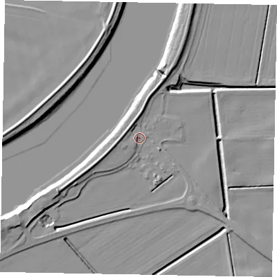 Shaded relief map of the ground around DN158UE, computed from Environment Agency LiDAR. The ground here sits at about 3 m above sea level and falls 9 m across the surrounding 800 m. Surface water reaching this point runs off ground lying to the north, 3.2 m higher.