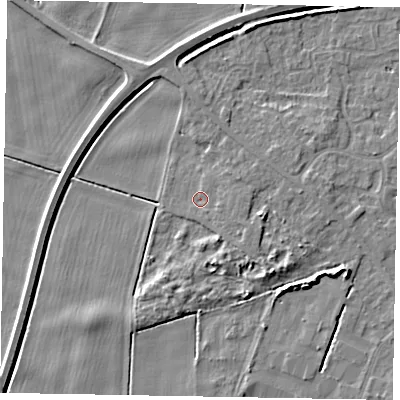 Shaded relief map of the ground around DN158UF, computed from Environment Agency LiDAR. The ground here sits at about 3 m above sea level and falls 7 m across the surrounding 800 m. Surface water reaching this point runs off ground lying to the south-east, 1.9 m higher.