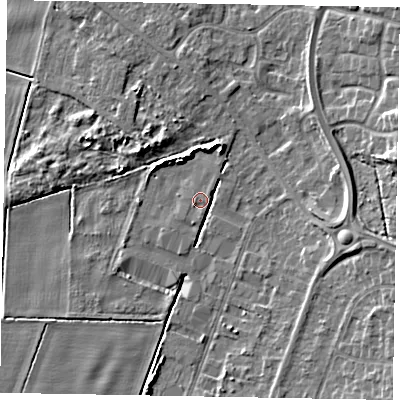 Shaded relief map of the ground around DN158UH, computed from Environment Agency LiDAR. The ground here sits at about 4 m above sea level and falls 9 m across the surrounding 800 m. Surface water reaching this point runs off ground lying to the east-south-east, 2.0 m higher.