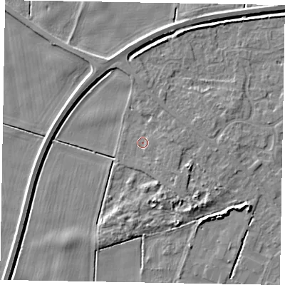 Shaded relief map of the ground around DN158UL, computed from Environment Agency LiDAR. The ground here sits at about 3 m above sea level and falls 7 m across the surrounding 800 m. Surface water reaching this point runs off ground lying to the east-south-east, 1.6 m higher.