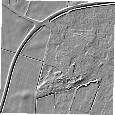 Shaded relief map of the ground around DN158UN, computed from Environment Agency LiDAR. The ground here sits at about 3 m above sea level and falls 7 m across the surrounding 800 m. Surface water reaching this point runs off ground lying to the east-south-east, 1.0 m higher.
