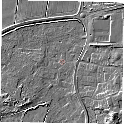 Shaded relief map of the ground around DN158UP, computed from Environment Agency LiDAR. The ground here sits at about 3 m above sea level and falls 14 m across the surrounding 800 m. Surface water reaching this point runs off ground lying to the south-south-east, 3.6 m higher.