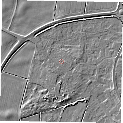 Shaded relief map of the ground around DN158UQ, computed from Environment Agency LiDAR. The ground here sits at about 4 m above sea level and falls 7 m across the surrounding 800 m. Surface water reaching this point runs off ground lying to the east-south-east, 0.9 m higher.