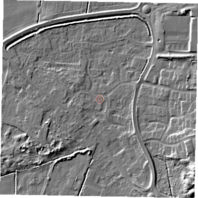 Shaded relief map of the ground around DN158UR, computed from Environment Agency LiDAR. The ground here sits at about 4 m above sea level and falls 14 m across the surrounding 800 m. Surface water reaching this point runs off ground lying to the west-south-west, 1.6 m higher.