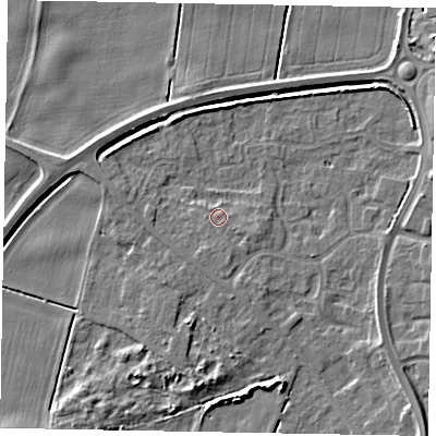 Shaded relief map of the ground around DN158UT, computed from Environment Agency LiDAR. The ground here sits at about 4 m above sea level and falls 8 m across the surrounding 800 m. Surface water reaching this point runs off ground lying to the south-east, 4.5 m higher.