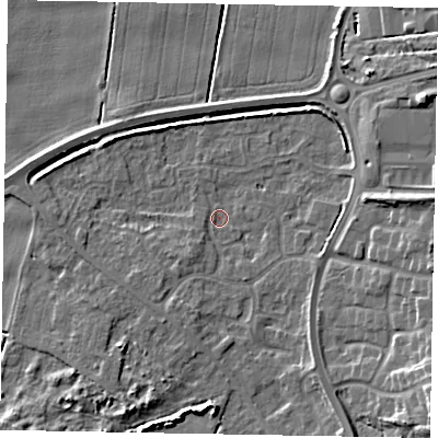 Shaded relief map of the ground around DN158UU, computed from Environment Agency LiDAR. The ground here sits at about 2 m above sea level and falls 11 m across the surrounding 800 m. Surface water reaching this point runs off ground lying to the south-east, 8.6 m higher.
