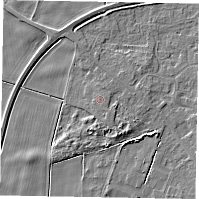 Shaded relief map of the ground around DN158UW, computed from Environment Agency LiDAR. The ground here sits at about 4 m above sea level and falls 7 m across the surrounding 800 m. Surface water reaching this point runs off ground lying to the east-north-east, 0.7 m higher.