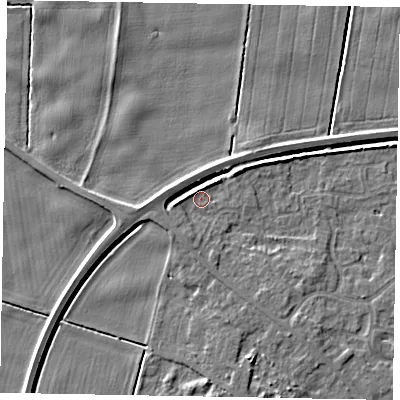 Shaded relief map of the ground around DN158UX, computed from Environment Agency LiDAR. The ground here sits at about 3 m above sea level and falls 6 m across the surrounding 800 m. Surface water reaching this point runs off ground lying to the north-east, 3.7 m higher.
