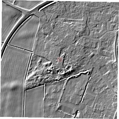 Shaded relief map of the ground around DN158UY, computed from Environment Agency LiDAR. The ground here sits at about 4 m above sea level and falls 7 m across the surrounding 800 m. Surface water reaching this point runs off ground lying to the south-south-east, 2.5 m higher.