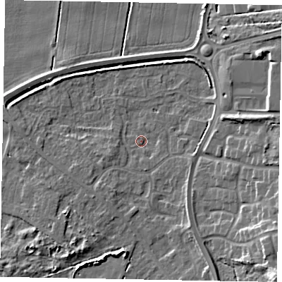 Shaded relief map of the ground around DN158UZ, computed from Environment Agency LiDAR. The ground here sits at about 3 m above sea level and falls 14 m across the surrounding 800 m. Surface water reaching this point runs off ground lying to the south-east, 8.6 m higher.