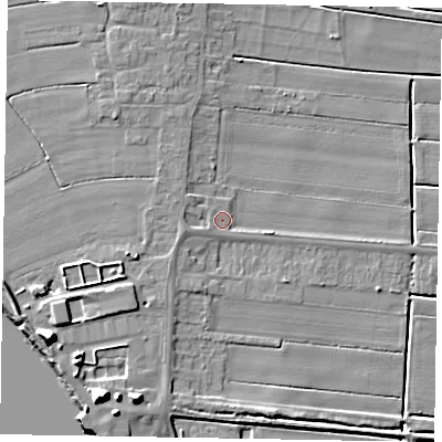 Shaded relief map of the ground around DN158WA, computed from Environment Agency LiDAR. The ground here sits at about 3 m above sea level and falls 13 m across the surrounding 800 m. Surface water reaching this point runs off ground lying to the west-south-west, 2.0 m higher.