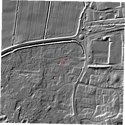 Shaded relief map of the ground around DN158XJ, computed from Environment Agency LiDAR. The ground here sits at about 2 m above sea level and falls 13 m across the surrounding 800 m. Surface water reaching this point runs off ground lying to the south-east, 10.3 m higher.