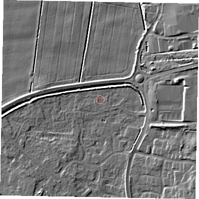 Shaded relief map of the ground around DN158XQ, computed from Environment Agency LiDAR. The ground here sits at about 2 m above sea level and falls 11 m across the surrounding 800 m. Surface water reaching this point runs off ground lying to the east-south-east, 8.1 m higher.