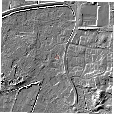 Shaded relief map of the ground around DN158YJ, computed from Environment Agency LiDAR. The ground here sits at about 3 m above sea level and falls 14 m across the surrounding 800 m. Surface water reaching this point runs off ground lying to the south-south-east, 3.6 m higher.