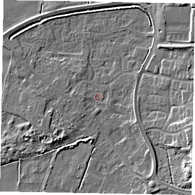 Shaded relief map of the ground around DN158YL, computed from Environment Agency LiDAR. The ground here sits at about 3 m above sea level and falls 13 m across the surrounding 800 m. Surface water reaching this point runs off ground lying to the west, 1.5 m higher.