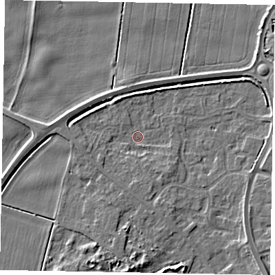 Shaded relief map of the ground around DN158YP, computed from Environment Agency LiDAR. The ground here sits at about 2 m above sea level and falls 7 m across the surrounding 800 m. Surface water reaching this point runs off ground lying to the south-east, 4.8 m higher.