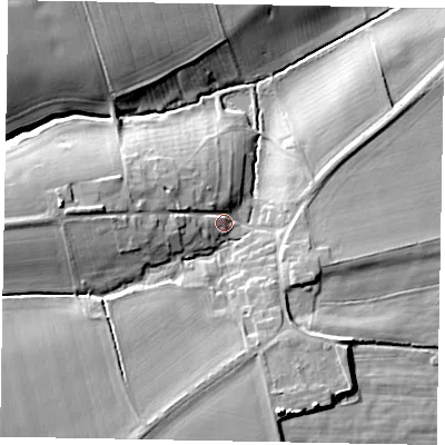 Shaded relief map of the ground around DN159AB, computed from Environment Agency LiDAR. The ground here sits at about 29 m above sea level and falls 21 m across the surrounding 800 m. Surface water reaching this point runs off ground lying to the west, 11.8 m higher.