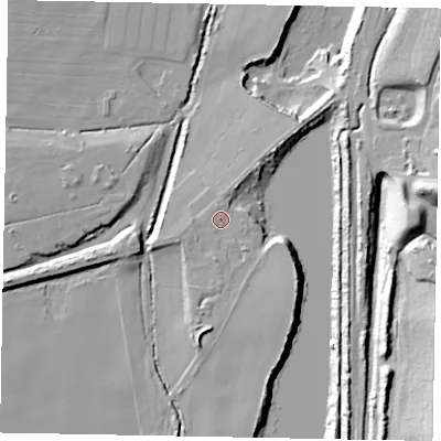 Shaded relief map of the ground around DN159BG, computed from Environment Agency LiDAR. The ground here sits at about 21 m above sea level and falls 31 m across the surrounding 800 m. Surface water reaching this point runs off ground lying to the west-south-west, 1.5 m higher.