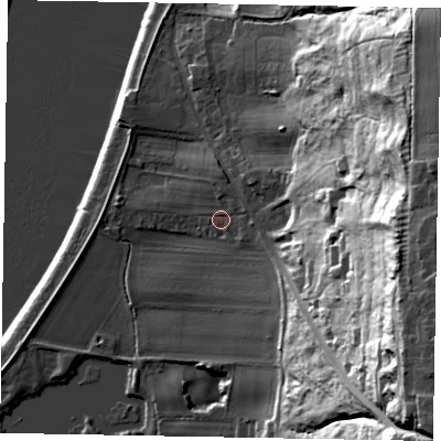 Shaded relief map of the ground around DN159DL, computed from Environment Agency LiDAR. The ground here sits at about 8 m above sea level and falls 63 m across the surrounding 800 m. Surface water reaching this point runs off ground lying to the east, 52.1 m higher.
