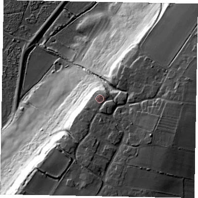 Shaded relief map of the ground around DN159JF, computed from Environment Agency LiDAR. The ground here sits at about 47 m above sea level and falls 53 m across the surrounding 800 m. Surface water reaching this point runs off ground lying to the south-west, 8.5 m higher.