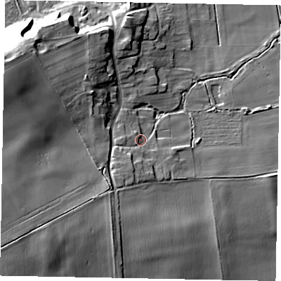 Shaded relief map of the ground around DN159LN, computed from Environment Agency LiDAR. The ground here sits at about 11 m above sea level and falls 21 m across the surrounding 800 m. Surface water reaching this point runs off ground lying to the south-south-west, 4.2 m higher.