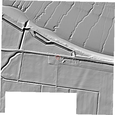 Shaded relief map of the ground around DN159LY, computed from Environment Agency LiDAR. The ground here sits at about 3 m above sea level and falls 6 m across the surrounding 800 m. Surface water reaching this point runs off ground lying to the east, 3.6 m higher.