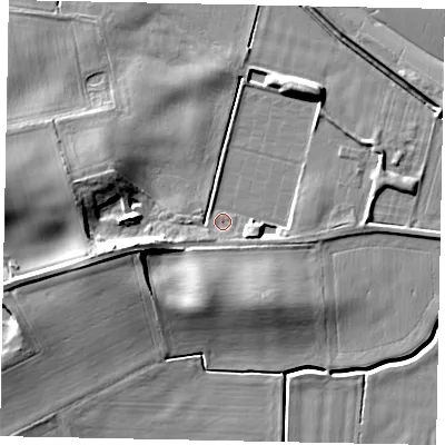 Shaded relief map of the ground around DN159LZ, computed from Environment Agency LiDAR. The ground here sits at about 4 m above sea level and falls 11 m across the surrounding 800 m. Surface water reaching this point runs off ground lying to the west-south-west, 8.6 m higher.