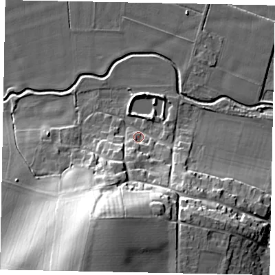 Shaded relief map of the ground around DN159NX, computed from Environment Agency LiDAR. The ground here sits at about 7 m above sea level and falls 33 m across the surrounding 800 m. Surface water reaching this point runs off ground lying to the south-south-west, 7.6 m higher.