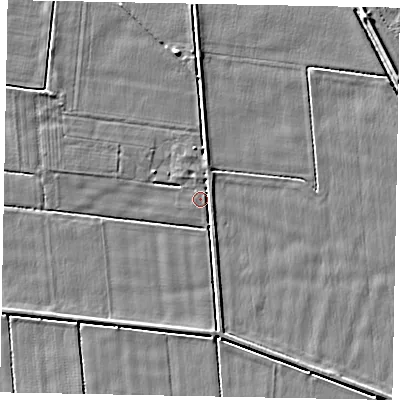 Shaded relief map of the ground around DN159PD, computed from Environment Agency LiDAR. The ground here sits at about 3 m above sea level and falls 4 m across the surrounding 800 m. Surface water reaching this point runs off ground lying to the north-north-east, 1.5 m higher.