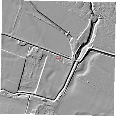 Shaded relief map of the ground around DN159PE, computed from Environment Agency LiDAR. The ground here sits at about 4 m above sea level and falls 5 m across the surrounding 800 m. Surface water reaching this point runs off ground lying to the north-west, 3.1 m higher.