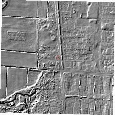 Shaded relief map of the ground around DN171ST, computed from Environment Agency LiDAR. The ground here sits at about 5 m above sea level and falls 8 m across the surrounding 800 m. Surface water reaching this point runs off ground lying to the north-east, 1.5 m higher.