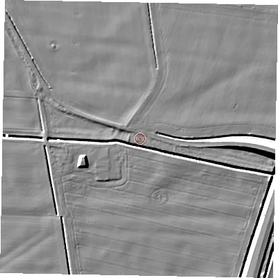 Shaded relief map of the ground around DN172AD, computed from Environment Agency LiDAR. The ground here sits at about 2 m above sea level and falls 12 m across the surrounding 800 m. Surface water reaching this point runs off ground lying to the east, 5.9 m higher.