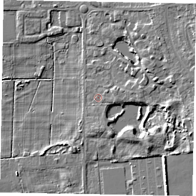 Shaded relief map of the ground around DN172AJ, computed from Environment Agency LiDAR. The ground here sits at about 5 m above sea level and falls 10 m across the surrounding 800 m. Surface water reaching this point runs off ground lying to the east-south-east, 8.4 m higher.